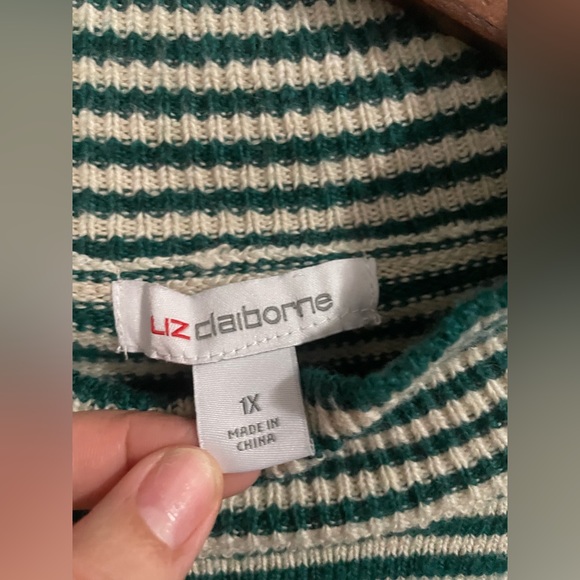 Liz Claiborne Women’s Mock Neck Sweater Striped Green/Cream Size 1X. New w tag - Picture 4 of 10
